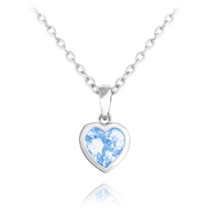 MINET Strieborný náhrdelník HEART so svetlomodrým zirkónom