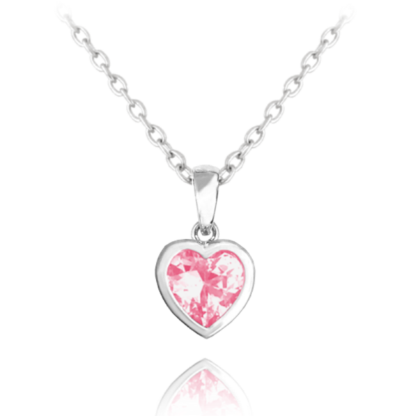 MINET Strieborný náhrdelník HEART s ružovým zirkónom