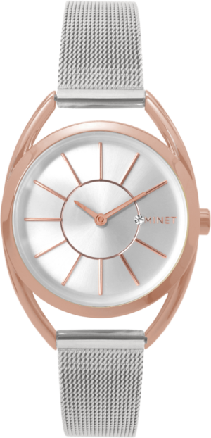 MINET Stříbrno-růžové dámské hodinky ICON SEMI ROSE GOLD MESH