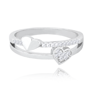 MINET Strieborný prsteň LOVE so srdiečkami a zirkónmi veľkosť 50