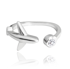 MINET Cestovateľský strieborný prsteň PLANE s bielym zirkónom veľkosť 53