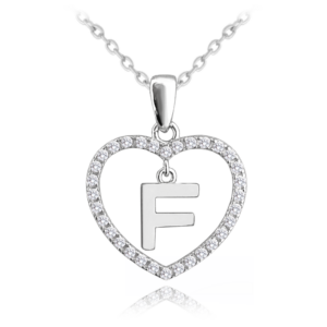 MINET Strieborný náhrdelník písmeno v srdci "F" so zirkónmi
