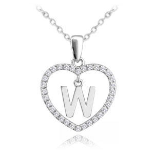 MINET Strieborný náhrdelník písmeno v srdci "W" so zirkónmi