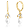MINET Pozlátené strieborné náušnice prírodné perly s bielymi zirkónmi