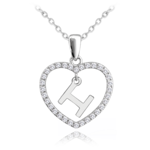 MINET Strieborný náhrdelník písmeno v srdci "H" so zirkónmi