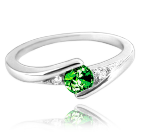 MINET Elegantný strieborný prsteň so zeleným zirkónom veľkosť 47
