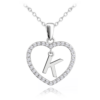 MINET Strieborný náhrdelník písmeno v srdci "K" so zirkónmi
