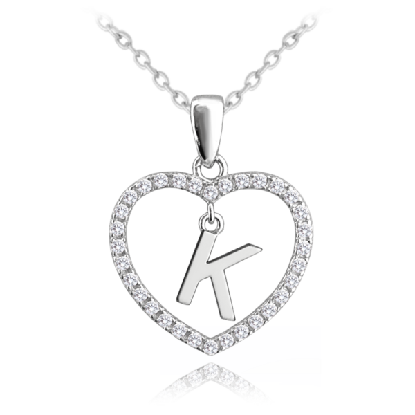 MINET Strieborný náhrdelník písmeno v srdci "K" so zirkónmi