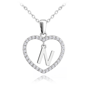 MINET Strieborný náhrdelník písmeno v srdci "N" so zirkónmi
