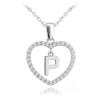 MINET Strieborný náhrdelník písmeno v srdci "P" so zirkónmi