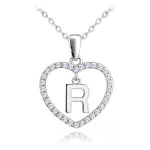 MINET Strieborný náhrdelník písmeno v srdci "R" so zirkónmi