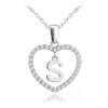 MINET Strieborný náhrdelník písmeno v srdci "S" so zirkónmi