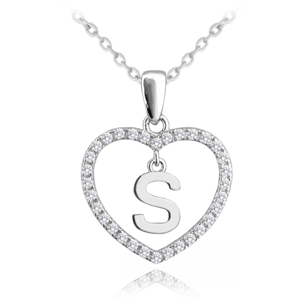 MINET Strieborný náhrdelník písmeno v srdci "S" so zirkónmi