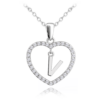 MINET Strieborný náhrdelník písmeno v srdci "V" so zirkónmi