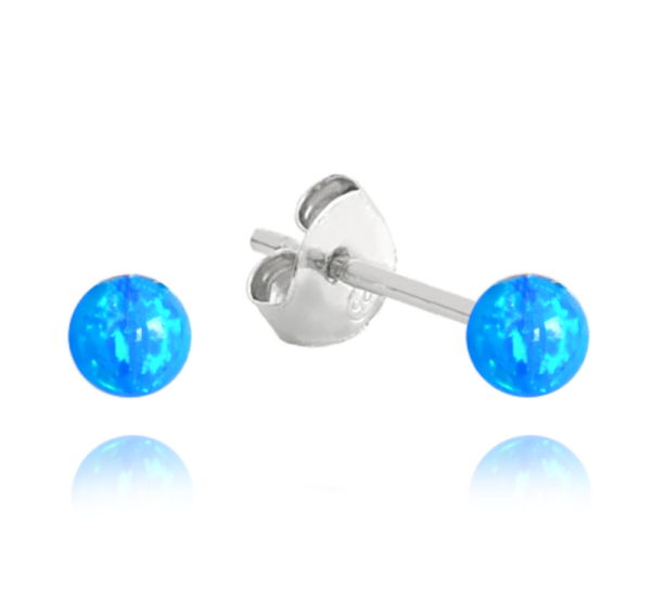MINET Stříbrné náušnice KULIČKY se světle modrými opálky 3mm