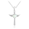 MINET Strieborný náhrdelník ANGEL CROSS s bielym opálovým srdcom