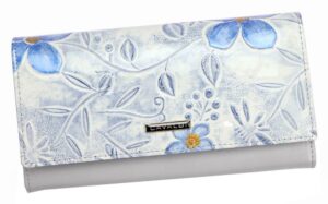 Cavaldi Kožená dámska peňaženka v modrofialovom motíve sivá v darčekovej krabičke PN22