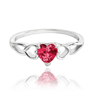 MINET Strieborný prsteň LOVE s červeným zirkónom srdce veľkosť 55