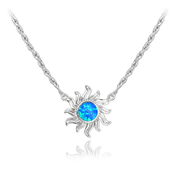MINET Strieborný náhrdelník SUN s modrým opálom