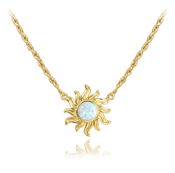 MINET Pozlátený strieborný náhrdelník SUN s bielym opálom