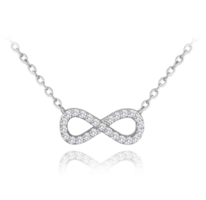 MINET Strieborný náhrdelník INFINITY s bielymi zirkónmi