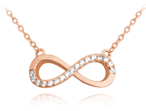 MINET Strieborný náhrdelník INFINITY v ružovom zlate s bielymi zirkónmi