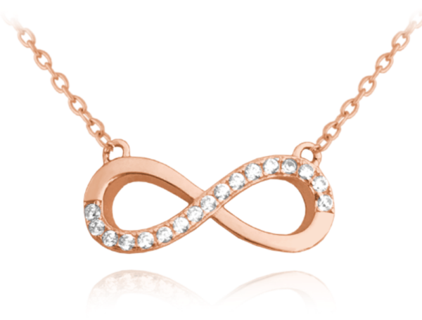 MINET Strieborný náhrdelník INFINITY v ružovom zlate s bielymi zirkónmi