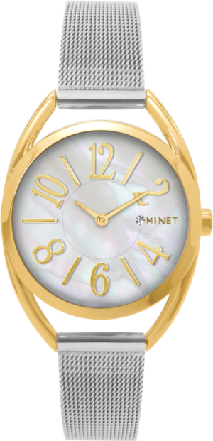MINET Strieborné a zlaté dámske hodinky ICON GOLD PEARL MESH