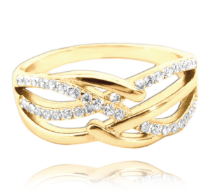 MINET Pozlátený luxusný strieborný prsteň s bielymi zirkónmi veľkosť 61