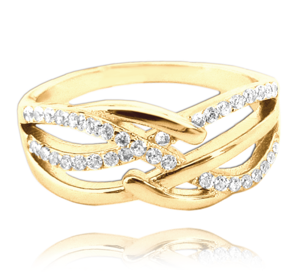 MINET Pozlátený luxusný strieborný prsteň s bielymi zirkónmi veľkosť 67