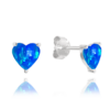 MINET Strieborné náušnice HEARTS s modrými opálmi