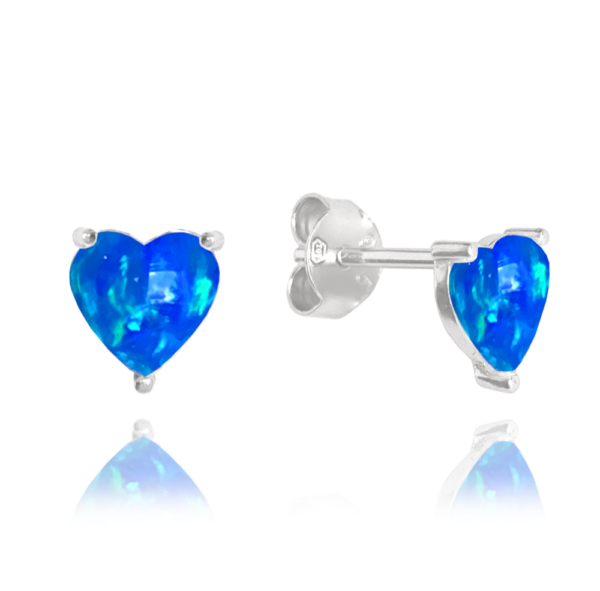 MINET Strieborné náušnice HEARTS s modrými opálmi