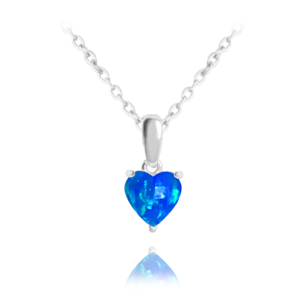 MINET Strieborný náhrdelník HEART s modrým opálom