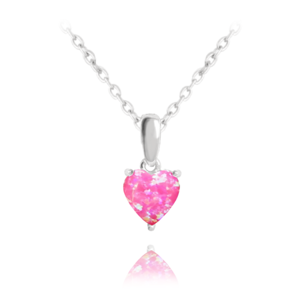 MINET Strieborný náhrdelník HEART s ružovým opálom