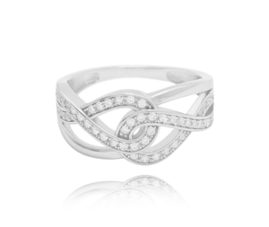 MINET Strieborný prsteň s bielymi zirkónmi veľkosť 62