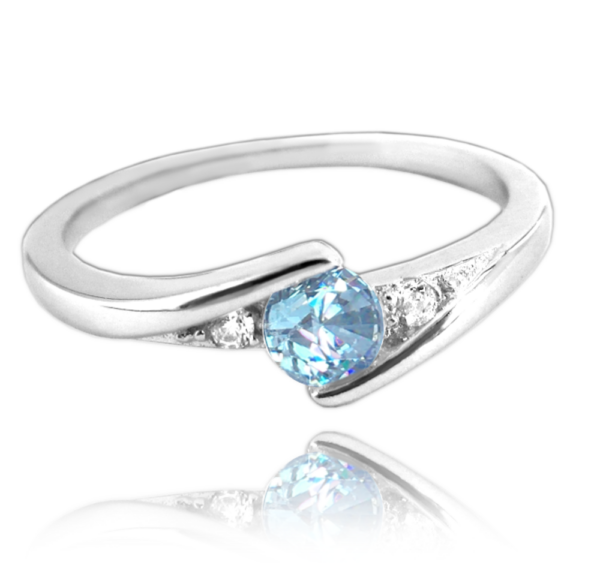 MINET Elegantný strieborný prsteň s modrým zirkónom veľkosti 47