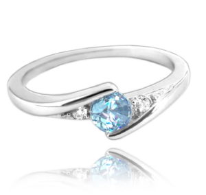 MINET Elegantný strieborný prsteň s modrým zirkónom veľkosti 49