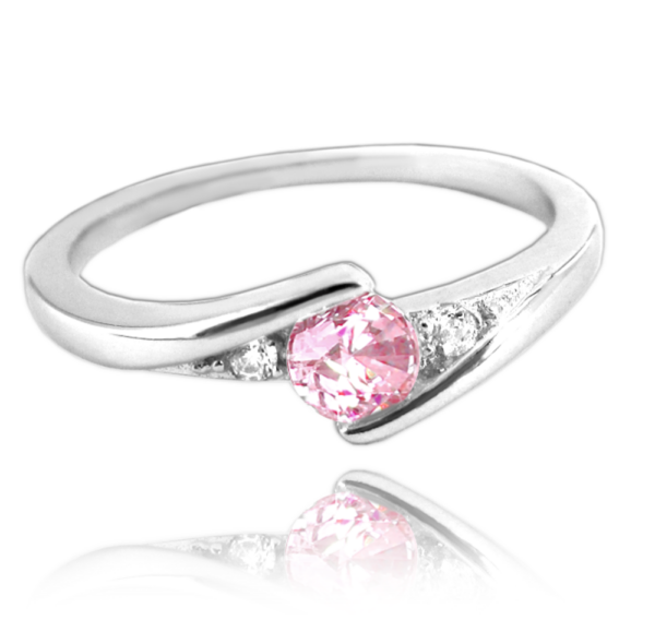 MINET Elegantný strieborný prsteň s ružovým zirkónom veľkosti 47