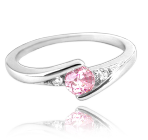 MINET Elegantný strieborný prsteň s ružovým zirkónom veľkosti 55