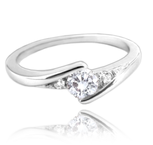 MINET Elegantný strieborný prsteň s bielymi zirkónmi veľkosť 53