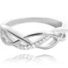 MINET Strieborný opletený prsteň s bielymi zirkónmi veľkosť 61