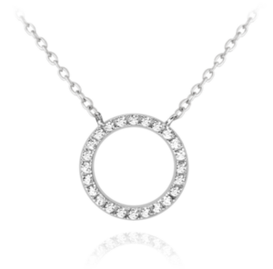 MINET Strieborný náhrdelník RING s bielymi zirkónmi
