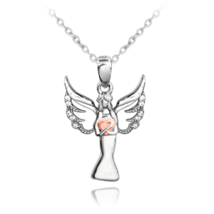 MINET Strieborný náhrdelník ANGEL so srdiečkom v ružovom zlate