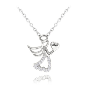 MINET Strieborný náhrdelník ANGEL so srdcom