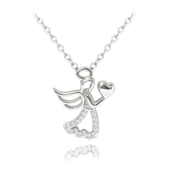 MINET Strieborný náhrdelník ANGEL so srdcom