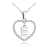 MINET Strieborný náhrdelník písmeno v srdci "E" so zirkónmi