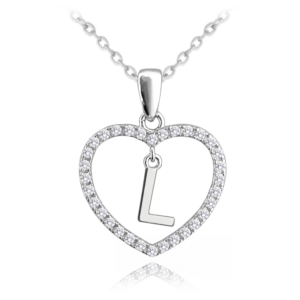 MINET Strieborný náhrdelník písmeno v srdci "L" so zirkónmi