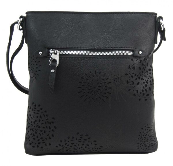 Crossbody dámska kabelka v kvetovanom dizajne čierna 5432-BB