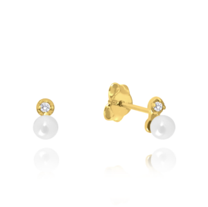 MINET Zlaté náušnice s bielymi zirkónmi a perlami Au 585/1000 0