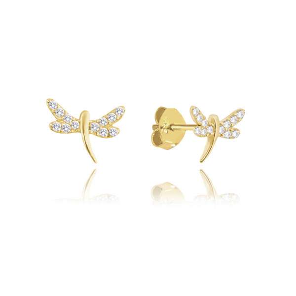 MINET Zlaté náušnice vážka s bielymi zirkónmi Au 585/1000 0